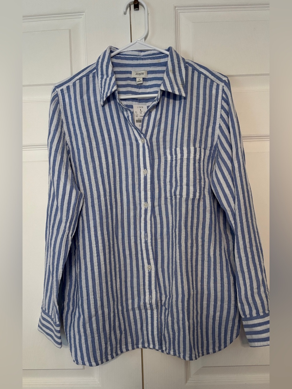 J.Crew Women’s NWT Blue White Striped Cotton Button Down Shirt Size M